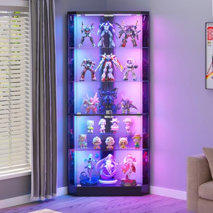 Display Case Acrylic - Eckvitrine mit RGB-Beleuchtung und Bewegungssensor für